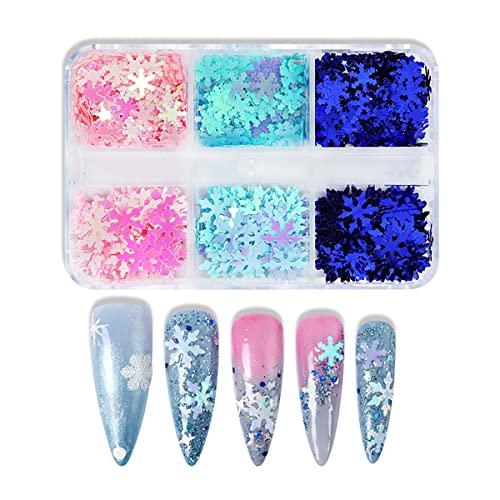 6 Grids Snowflake Nail Art Glitter 3D Holographic Snowflakes Nail Glitter Flakes Confetti Winter Christmas Nail Sequins Nail Decorations Design Snowflakes Nail Art Stickers For Women Girls Diy #TOP3