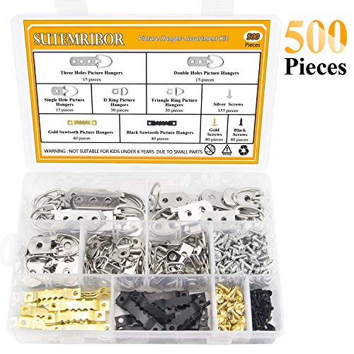 Picture Hanging Kit 500 PCS, Sutemribor Heavy Duty Assorted Picture Hangers with Screws