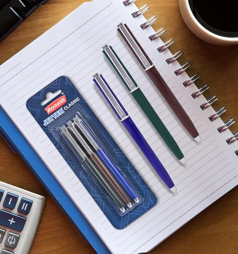 Image of Reynolds JETTER CLASSIC Ball Pen SET - 3 PENS BLUE | MULTI BODY COLOR BALL PEN WITH COMFORTABLE GRIP |BLUE BALL PENS FOR WRITING | PEN FOR PROFESSIONALS | 0.7 mm TIP SIZE
