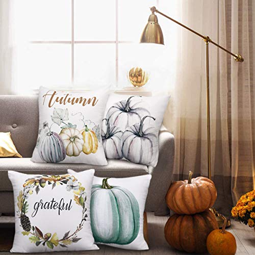 Yastouay Autumn Throw Pillow Cover Decorations Pumpkin Cushion Couch Cover Pillow Cases Set Of 4 For Autumn Thanksgiving Day (Blue-Gray,18 X 18 Inch) #TOP1