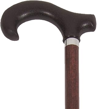 PCP Solid Ash Wood Cane, Derby Handle, Walking Aid with Slip Resistant Rubber Grips, Walnut