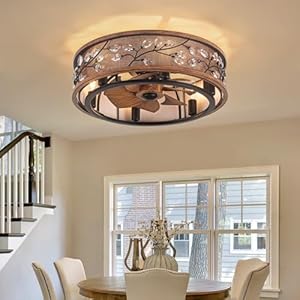 Wwm low profile farmhouse ceiling fan with light20 rustic flush mount ceiling fans with remote modern caged crystal ceiling fans with lightsceiling lights fixture with fan 6 e12 bulb includ  urban country home decor
