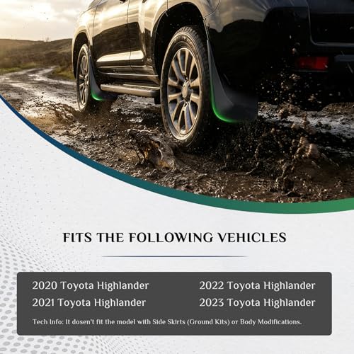 Image of Mud Flaps Fit for 2020-2023 Toy-ota Highlander- It doesn't fit the car with side skirts (Ground kits) or body modifications, Dedicated Mudguard for Four Seasons Universal Protection, Front /Rear