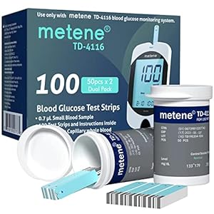 Metene TD-4116 Blood Glucose Test Strips, 100 Count Blood Sugar Test Strips for Diabetes, Use with metene TD-4116 and metene S Blood Glucose Monitoring System Only(No Monitor)