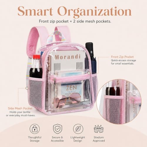 Image of ZENPUNK Clear Backpack for Stadium Events, 12x11x5 Stadium Clear Bag, Pink