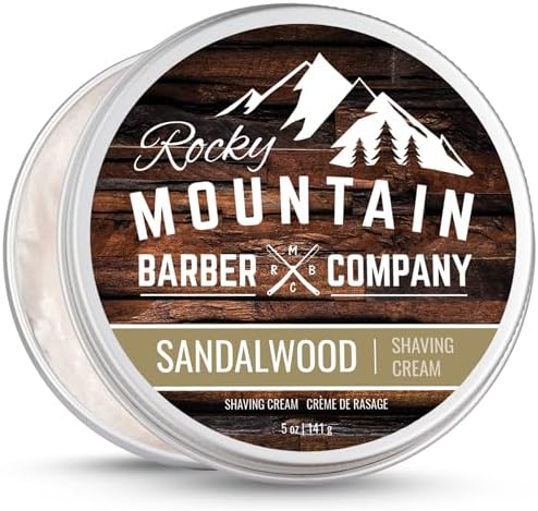 Shaving Cream for Men – Made in Canada - With Sandalwood Essential Oil - Thick Lather for Traditional and Cartridge Shaving - by Rocky Mountain Barber Company – 5oz Tin