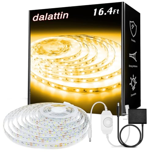 dalattin Warm White LED Strip Lights, 3000K Tunable Soft White Light Strip 16.4ft, Bright 300 LEDs, White Led Lights for Bedroom, Mirror, Kitchen Decoration
