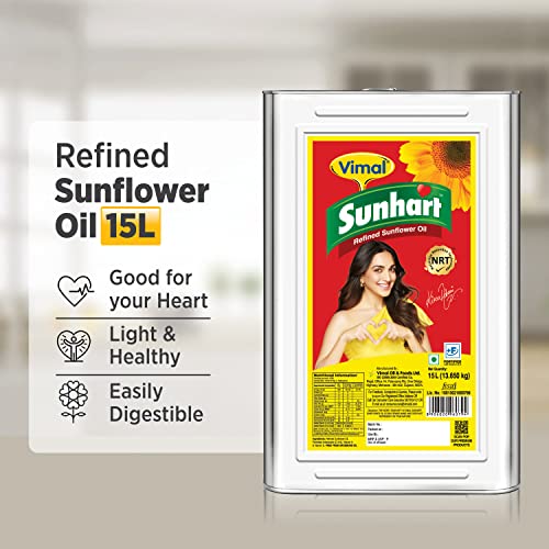 Image of Vimal Sunhart Sunflower Oil: Refined for Optimal Nutrition | Healthy Cooking Oil for All Your Culinary Needs | 15L