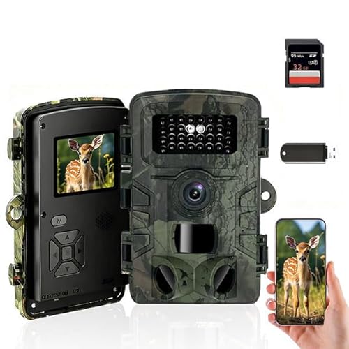 VIVIDRISE Wildkamera, 4K Wildtierkamera, Nachtsichtkamera mit WLAN & App, Tierkamera mit 32GB SD Karte & IP66 Wasserdicht 0,1s Auslösezeit, Bewegungssensor (4K Wildtierkamera mit WLAN & App)