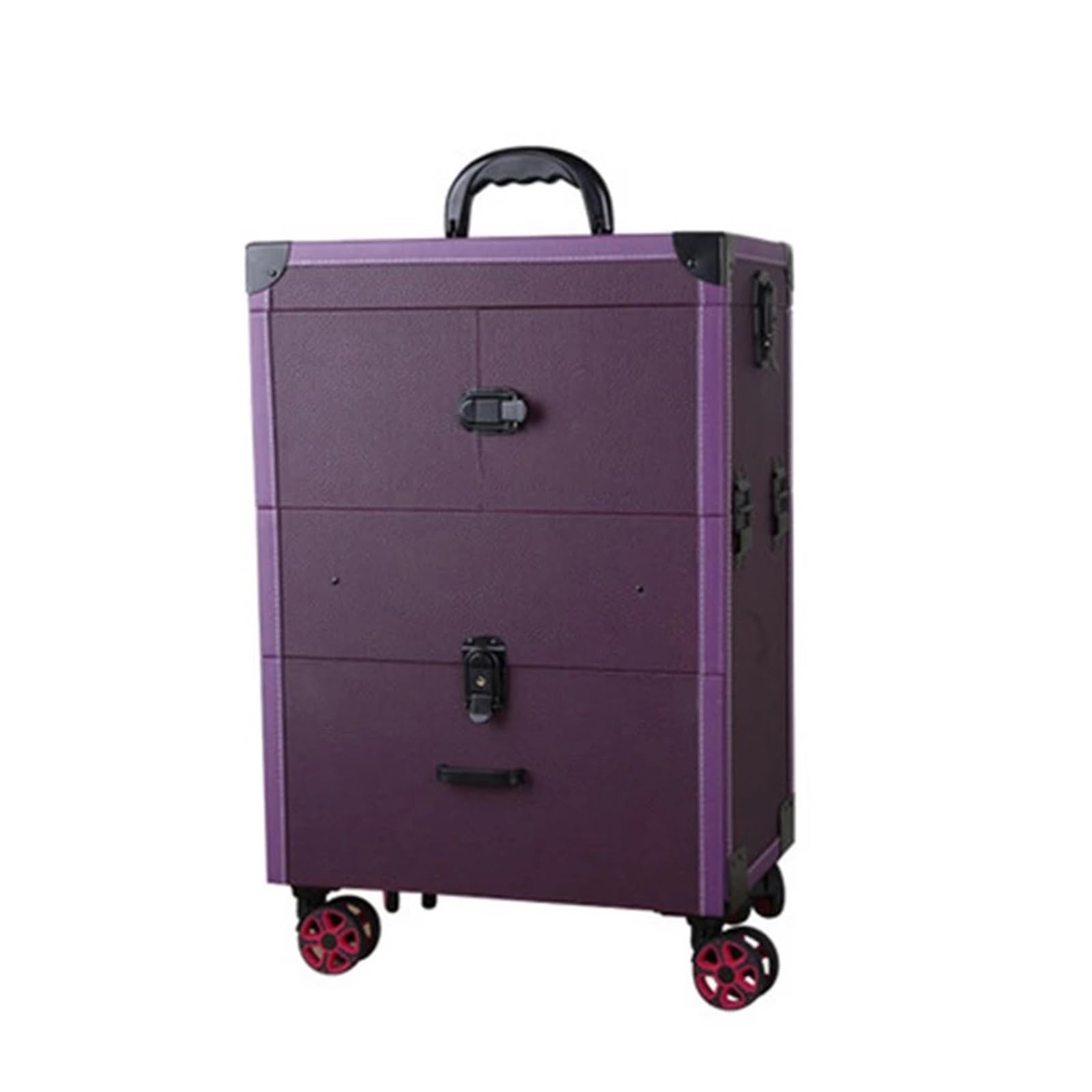Maleta de gran capacidad para artistas de belleza con espejo, caja de cosméticos profesional, caja de herramientas bordada para suministros de belleza, portátil y elegante, Purple