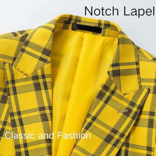 Mens Blazer Plaid Sport Coats One Button Casual Slim Fit Checked Jacket US Size 36 Yellow2