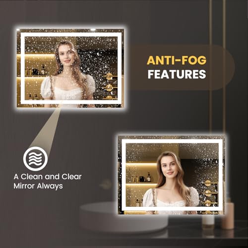 Image of LOAAO 58 inchx40 inch LED Bathroom Mirror with Lights, Anti-Fog, Dimmable, Backlit + Front Lit, Lighted Bathroom Vanity Mirror for Wall, Memory Function