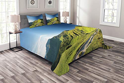 ABAKUHAUS Polacco Copriletto, Picchi a Monti Tatra, Colori Che Non sbiadisce, 220 x 220 cm, Azure Blue Olive Verde