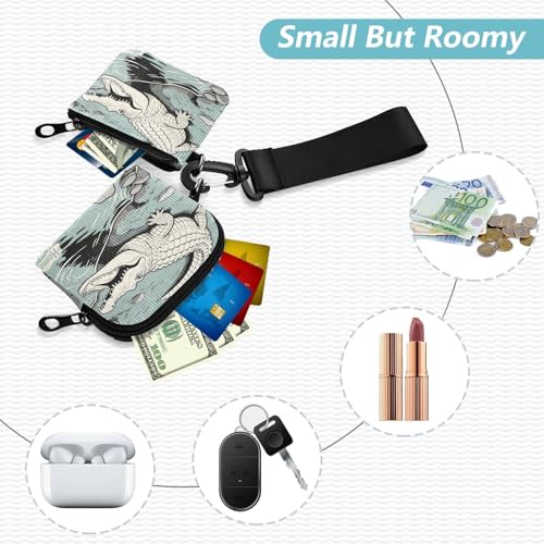 Crocdile Celadon Grey Dual Coin Purse Credit Card Holder Wallet Large Capacity Business Card Case Money Organizer with Zipper Pocket for Lady 2 Packs2