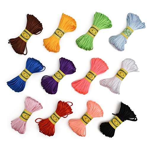 VIOCIWUO Nylonschnur, Satin, 12 Bündel, mehrfarbig, Nylon-Zierschnur, 2 mm für DIY-Schmuckherstellung, Handwerk, Seidenperlen, Draht, chinesische Knotenschnur, 20 Meter Cover