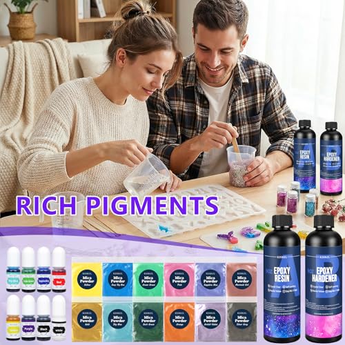 Image of KISREL Epoxy Resin kit -18oz Clear Epoxy Resin with Silicone Alphabet Resin molds and Jewelry Making Kits, 2 Part Epoxy and Hardener for Casting Coating, Keychains, DIY Craft Decorations