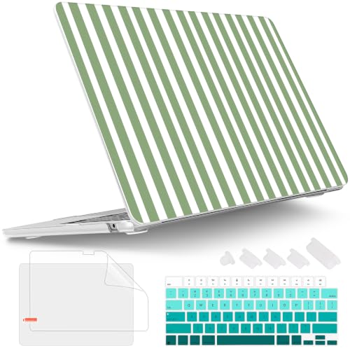 Image of Tuiklol for MacBook Air 13 inch Case M5 2026 M4 2025 M3 2024 M2 2022 Model | Number A3449 / A3240 / A3113 / A2681, Plastic Hard Shell Cover for MacBook Air 13.6 with Touch ID, Striped-Green