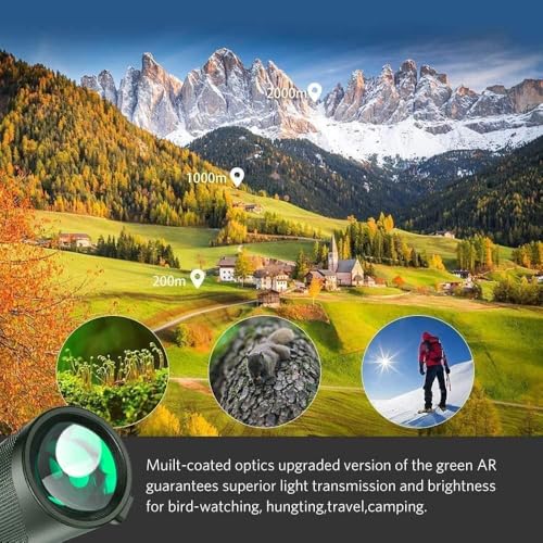 Image of Monocular-Telescope 80x100 High Powered Monoculars High Definition forAduts High Powered with HD BAK4 Prism Smartphone AdapterTelescope Bird Watching Travel Camping Hiking-Green