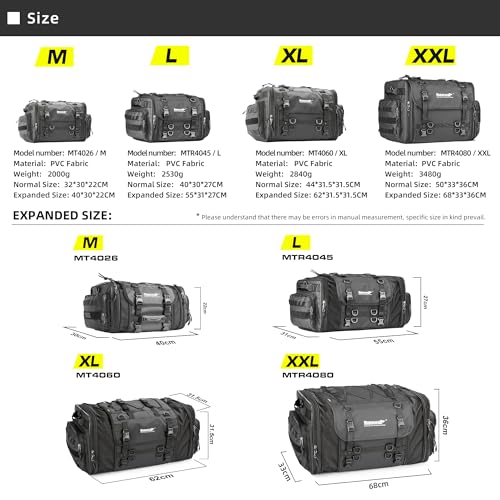 Image of Rhinowalk Motorcycle Tail Bag Expandable Motorcycle Travel Luggage 80L Waterproof All Weather /Trunk /Rack Bag with Sissy Bar Straps-Black