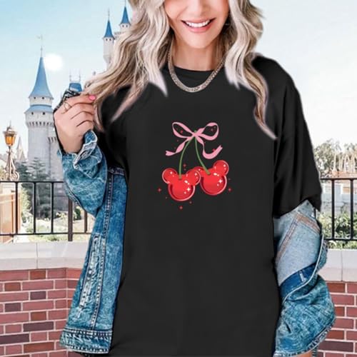 Magical Shirt for Women Cherry Bow Graphic Oversized T Shirt Family Holiday Vacation Funny Cute Aesthetic Tee Tops2
