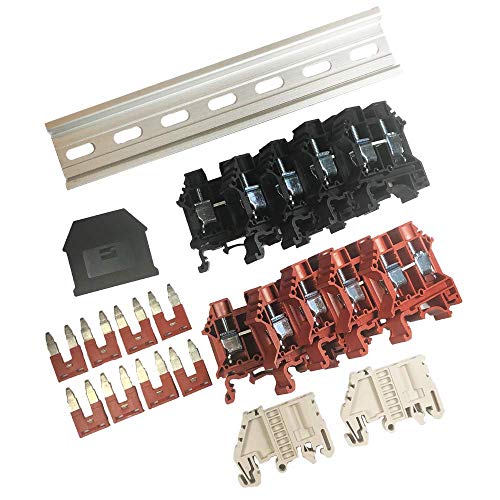 Dinkle Assembly Kit DK10N Red/Black 10 Gang with Jumpers DIN Rail Terminal Blocks, 620 AWG, 60