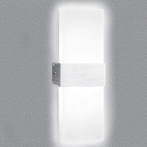 KingYH Appliques Murales LED Intérieure 12W Moderne Lampes Murale Blanc Froid 6500K Interieur Illuminazione Haut Vers le Bas Éclairage Applique avec Fil de...
