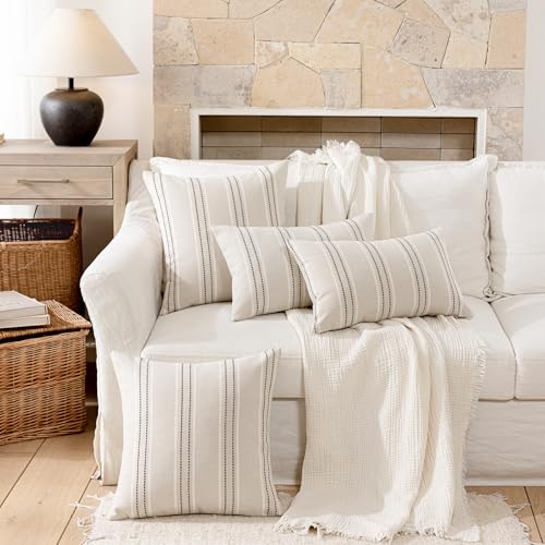 Image of Hckot Throw Pillow Covers 18x18 Set of 2 Charcoal Pillow Covers Farmhouse Decorative Pillows Textured Linen Square Cushion Covers for Sofa Couch Bed Living Room Decor(Charcoal)