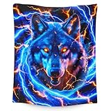 Boys Wolf Throw Blankets, Blanket for Kids Son Wolf Lovers 40x50 Inches Cozy Soft Throw for Sofa Couch Bed Office Trip Cool Decor Stuff