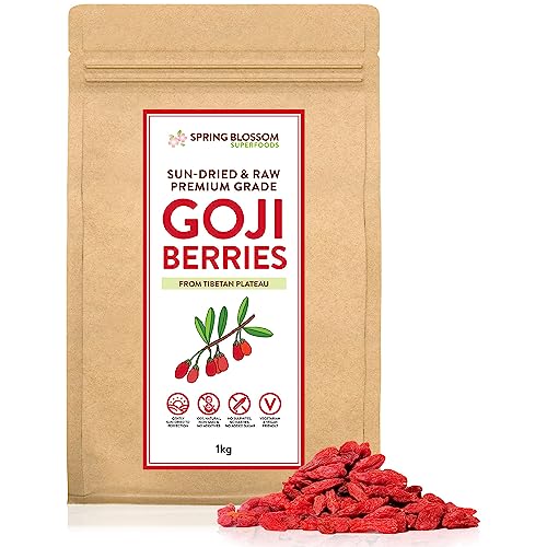 1KG 100% Natural Goji Berries from Tibetan Plateau Large RAW & Sun-Dried Pure Wolfberry Fruit Snack No Additives Pesticides Sulphites Non-GMO Gluten-Free Vegan Healthy Superfood