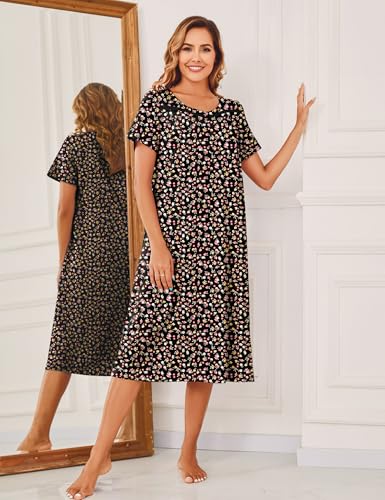 Image of Bloggerlove Nightgowns for Women Soft 100% Cotton House Dress Short /Long Sleeve Night Gowns Comfy Sleepwear S-3XL