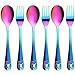 Lanjue 6 Pièces Set de Couverts en INOX Enfant, 3 x Fourchette et 3 x Cuillère pour Enfant Bébé Maison l'école Utilisation(Ours,Arc-en-Ciel)