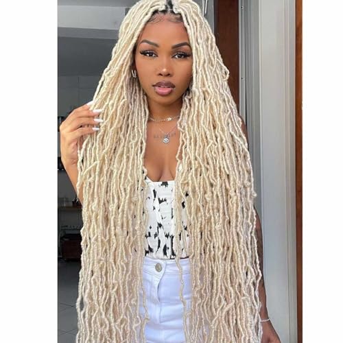 7 Packs 36 Inch Soft Locs Crochet Hair Pre Looped Whole Strand Distressed Locs Curly Wavy Faux Locs Crochet Braids for Butterfly Locs Crochet Hair for Black Women (613#, 36 Inch(pack of 7))