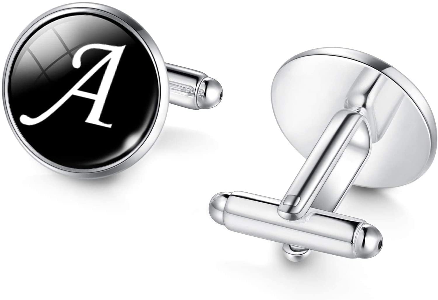 Gemelli da uomo Polsino stile elegante Gemelli alfabeto da uomo, bottone polsino lettera color argento, camicie da uomo Gemelli da sposa Camicia Stud abbigliamento accessori moda (dimensioni : X) (AJ)