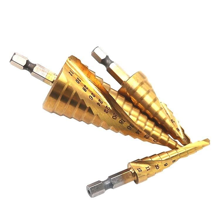 Wiertło stopniowe, wiertło stożkowe stopniowe HSS, 3 szt. 4-12 4-20 4-32 Wiertło tytanowe Elektronarzędzia wiertnicze Metalowa spirala HSS Stal szybkotnąca Hex Wood Hole Cutter Wiertło stożkowe