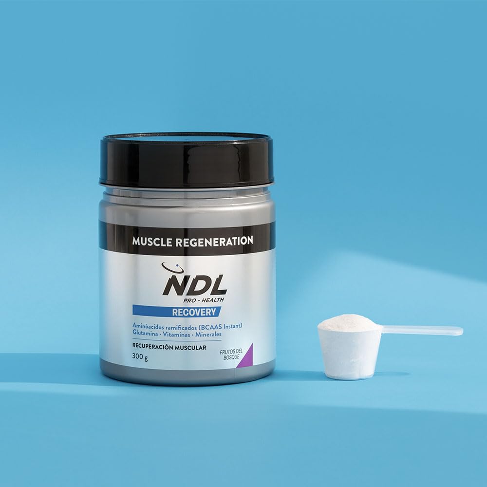 Glutamina + BCAA 2:1:1 en Polvo NDL Pro-Health | Aminoácidos Ramificados | Recuperación Muscular Post Entrenamiento | Vitaminas y Minerales | Frutas del Bosque | 300 g | Rafa Nadal & Cantabria Labs
