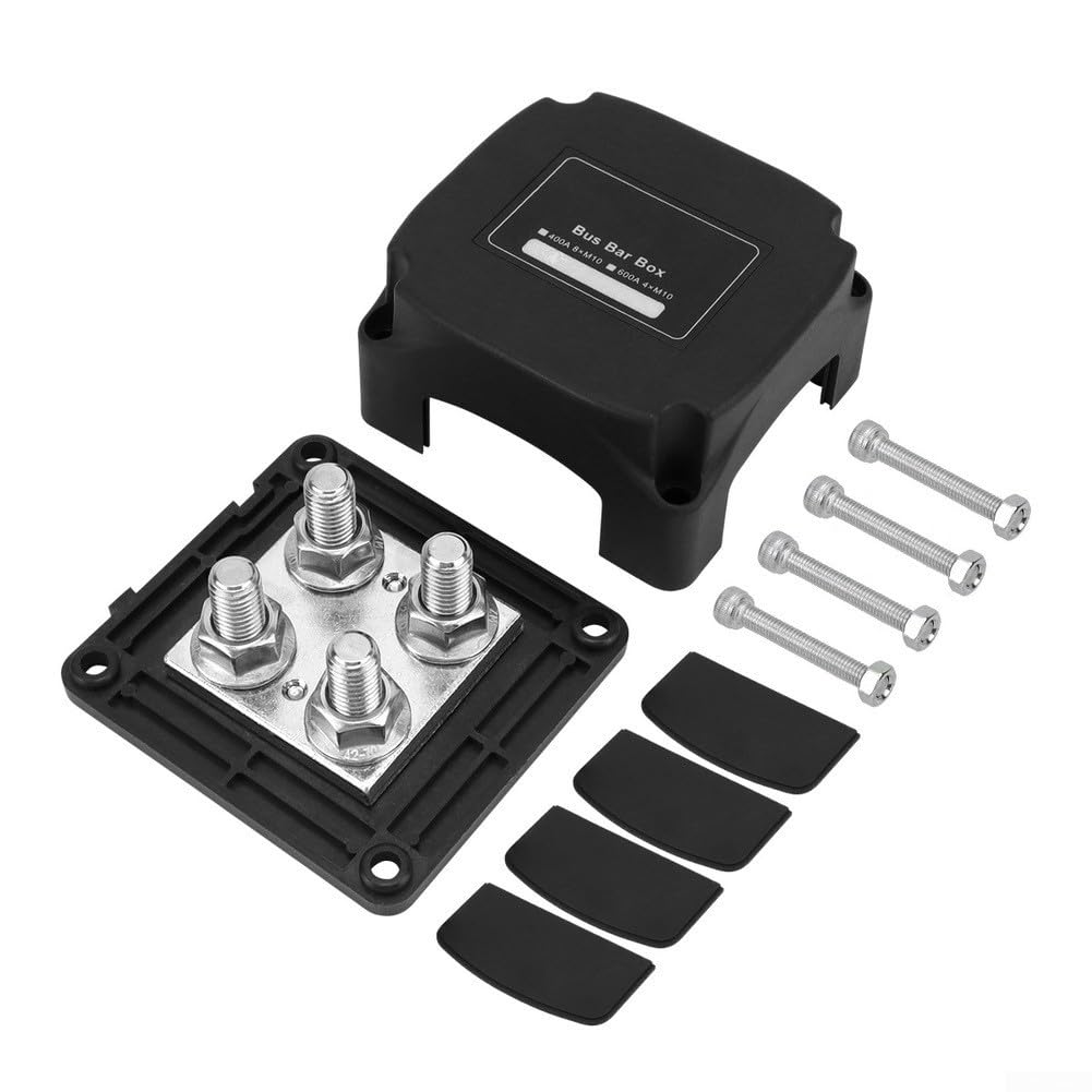 Automotive Battery Terminal Bus Bar, 400A Red And Black M10 Stud Busbar Distribution Board For Automobiles Ships Electrical (M10 black)