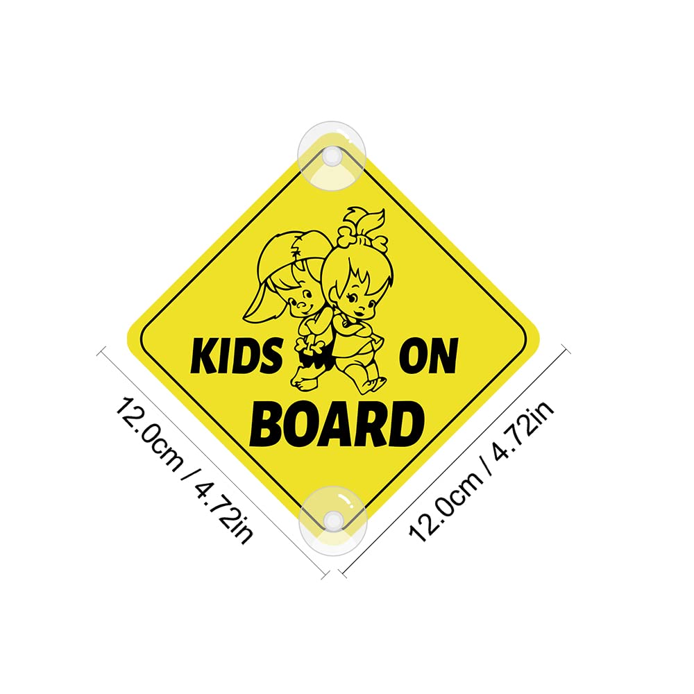 Kids On Board Car Safety Signs – 2 Pack With Suction Cups, Baby In Car Window Stickers
