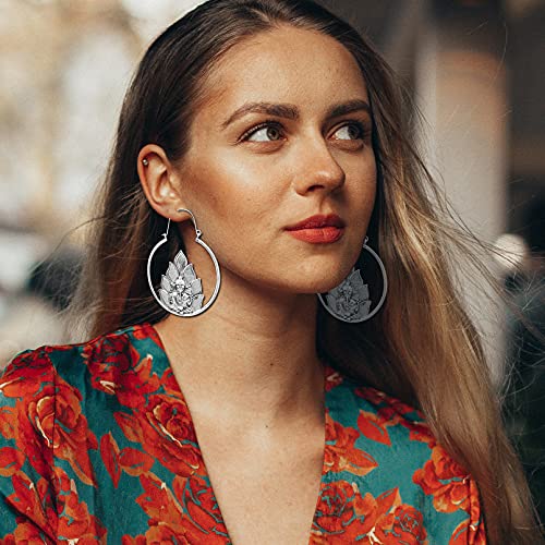 Lord Ganesha Elephant Hoop Earrings Ganesh Idol Hindu God Indian Ethnic Traditional Pooja Jewelry Jhumka Yoga Pray Studs Dangle Belly Dance Vintage Silver4