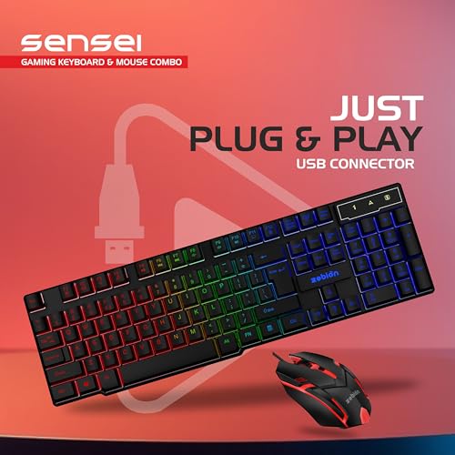 Image of ZEBION Sensei Wired Gaming Keyboard Mouse Combo with RGB Lights, The Backlit Keys are Bright and Sharp, Adjustable DPI with Color Changing RGB Light, Durable Body, 1 Year Warranty