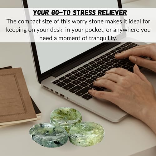 Image of Amazing Gemstone Prehnite Worry Stone, Healing Crystals - Piedra Crystal Fidget for Gift, Meditation, Calming, Relaxation, Stress Relief