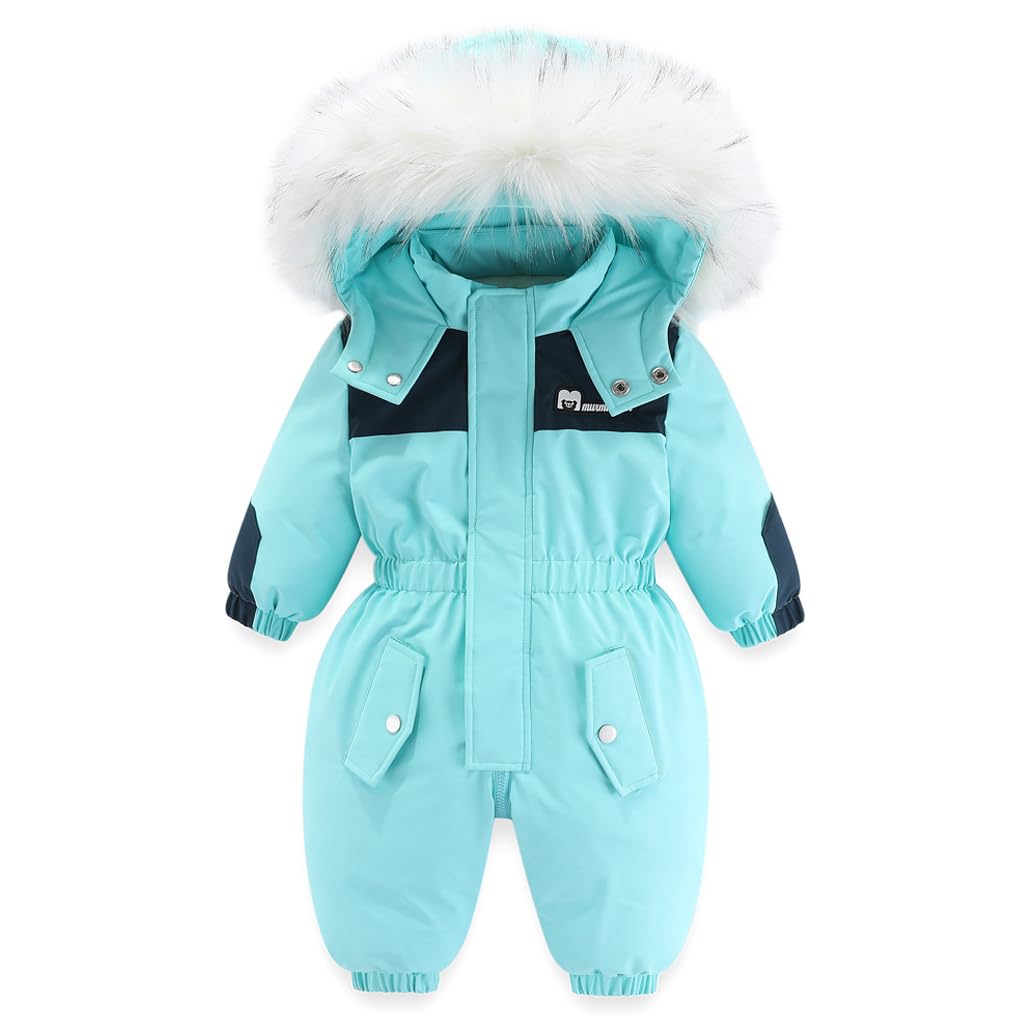 BRONG Bebé Invierno Traje de Nieve Mameluco Niño Niña con Capucha Pelele Polar Abrigo Ropa Cremallera Mono Cortaviento Ropa Exterior Traje de Esquí