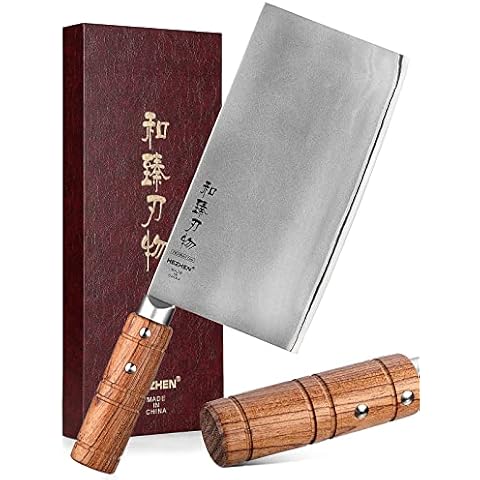 HEZHEN 20CM Hackmesser, 3 Schichten Verbundstahl Edelstahl Chinesisches Kochmesser Cover
