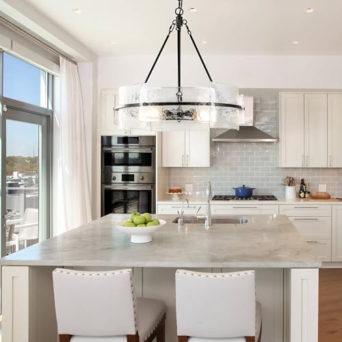 Corlaceling Modern Dining Room Chandelier 22 Inch Black Textured Glass Chandelier Luxury Drum Crystal Light Fixture Farmhouse Round Hanging Lighting For Dining Room Kitchen Island Living Room Hallway Bedroom thumb #5