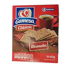 Gamesa Ricanelas. Irresistible Mexican Cinnamon Cookies, 1 box (4 individual packages). Great for lunch. Ideal with coffee.