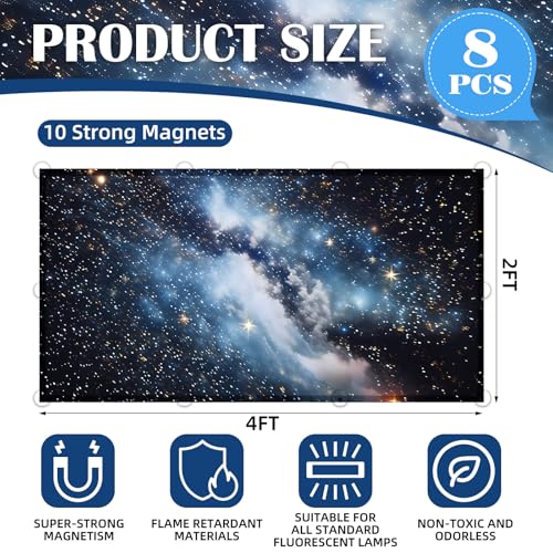 Image of ANGSYLTH 8 Pcs Fluorescent Light Covers - 4 x 2 Feet Covers for Ceiling Lights, 8 x 10 Magnetic Light Filters for Classroom, Office, Hospitals (Galaxy)