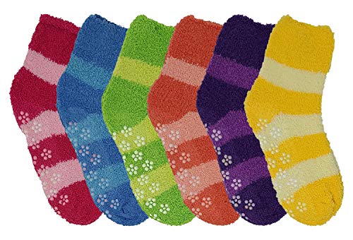 Different Touch 6 Pairs Pack Kids Girls Cozy Fuzzy Soft Anti Skid Slipper Socks