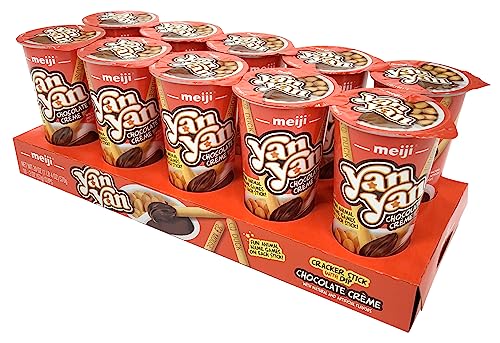 MEIJI Yan Yan Dipping Sticks, Chocolate Crème - 2 oz, Pack of 10 - Cracker Sticks with Fun Animals...