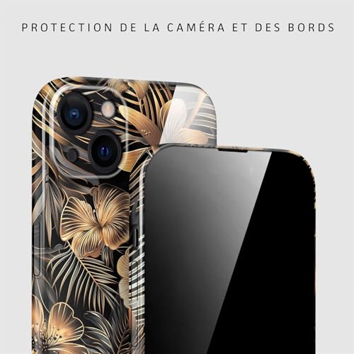 Coque fleurs iPhone 15 avec protection caméra intégrée étui rigide durable