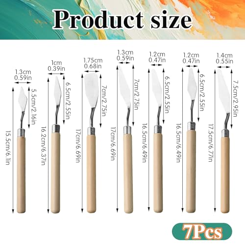 7 Stück Spachtel Acrylmalerei Malmesser Edelstahl Spachtel Set Palettenmesser mit Holzgriff Malerspachtel Spachtel Werkzeug zum Ölfarben, Gouachea