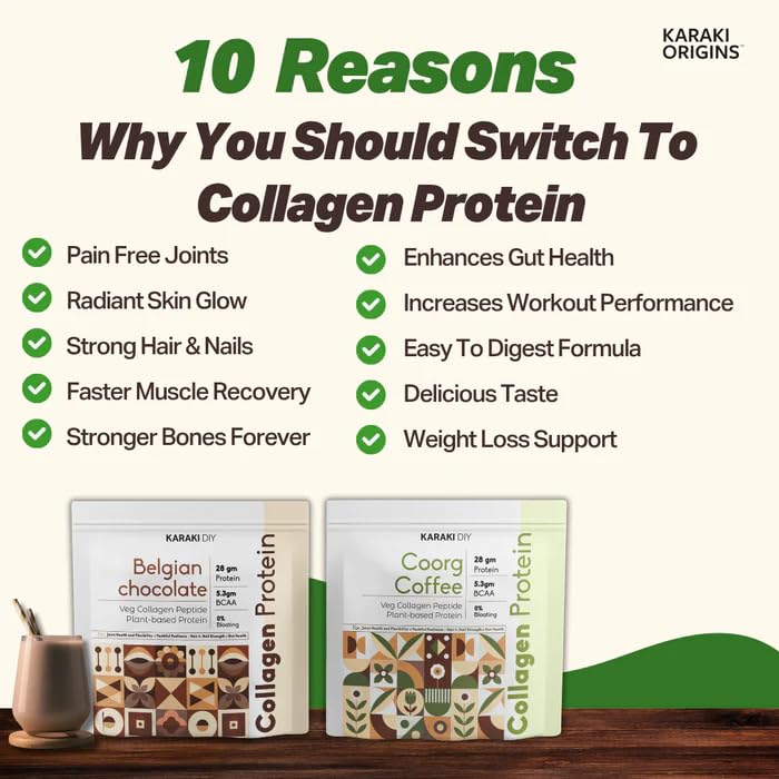 Image of Vegan Collagen Protein Powder | Coorg Coffee - Classic Flavour | Pack of 45g | 28g Protein per Serving | 6000mg Collagen Peptides, BCAA & Essential Amino Acids | UNISEX